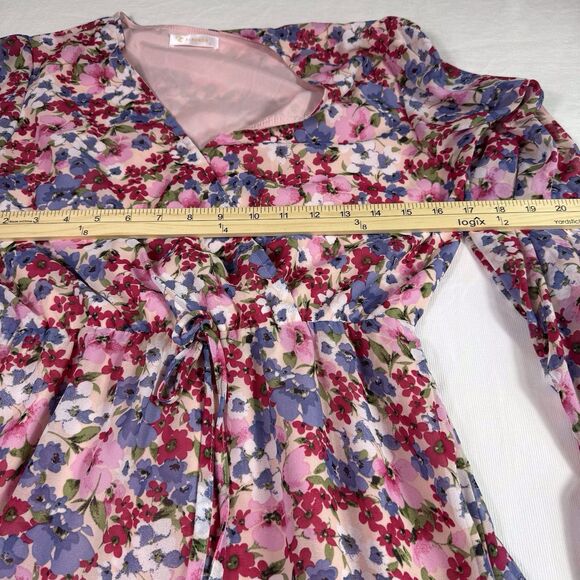 Kirundo Womens Dress Small Pink Floral Faux Wrap Ruffle Tiered Long Sleeve Flowy - Picture 7 of 13